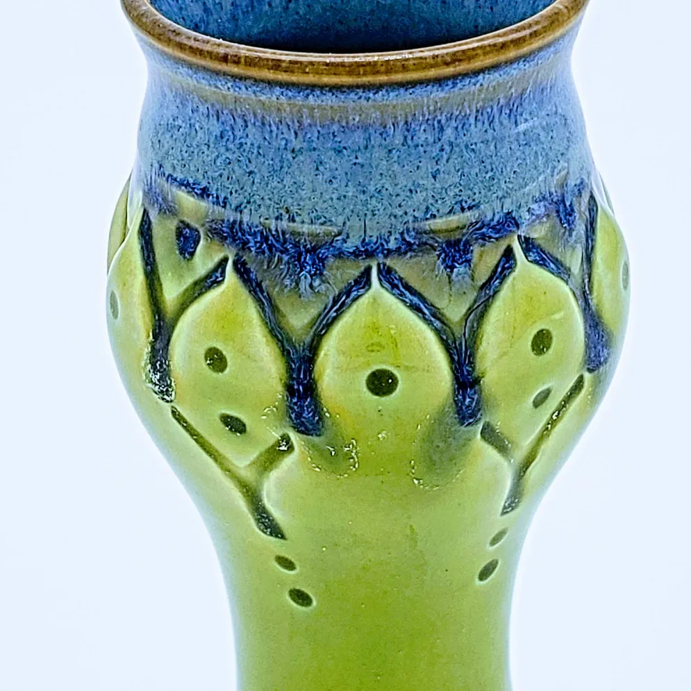 Sm.  Amphora Moss Green w/half Pattern Vase