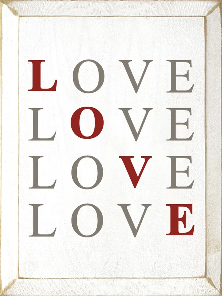 Love x4 Wood Sign - Old Cottage White/Anchor Grey/Red