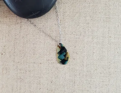 Alcohol Ink  Stainless Steel Small Teardrop Necklace - Black