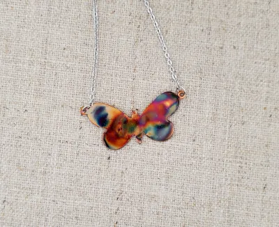 Flame Paint Butterfly Copper &amp; Stainless Necklace