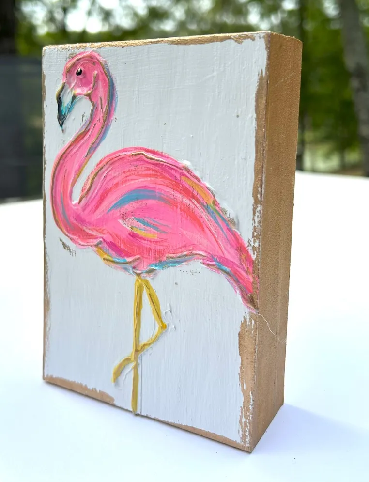 Pink Flamingo 4x5 handmade block
