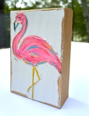 Pink Flamingo 4x5 handmade block