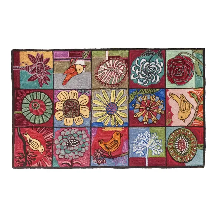 Bloomer Birds Hooked Wool Rug 3' X 5'