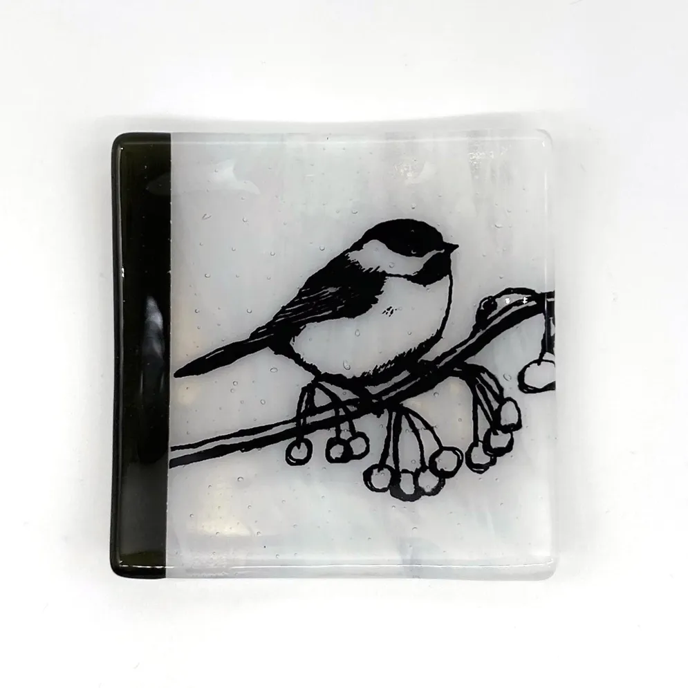 Birds | Chickadee Fused Glass 4.5" Catch-all Dish