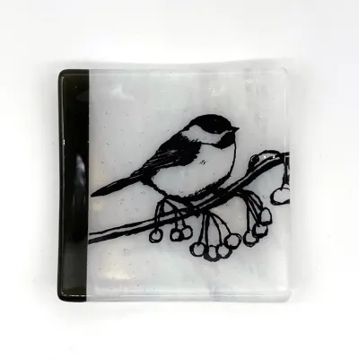 Birds | Chickadee Fused Glass 4.5" Catch-all Dish