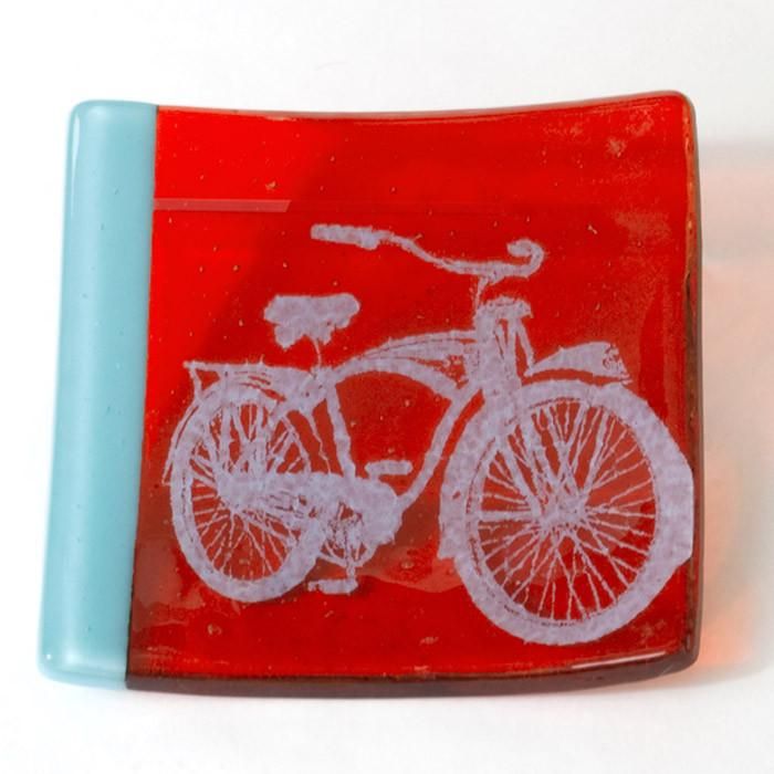Bike  Fused Glass 4.5" Catch-all Dish