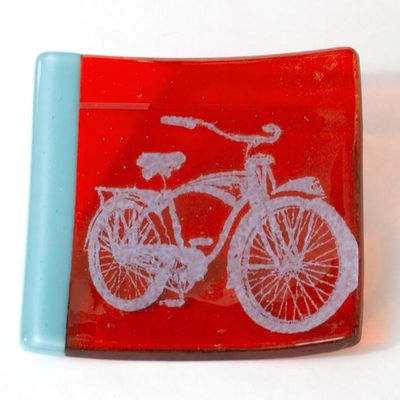 Bike  Fused Glass 4.5" Catch-all Dish