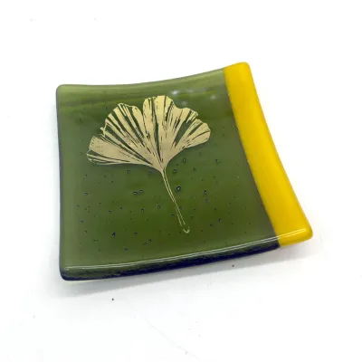 Gingko Leaves Fused Glass 4.5" Catch-all Dish