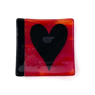 Black Heart Fused Glass 4.5" Catch-all Dish