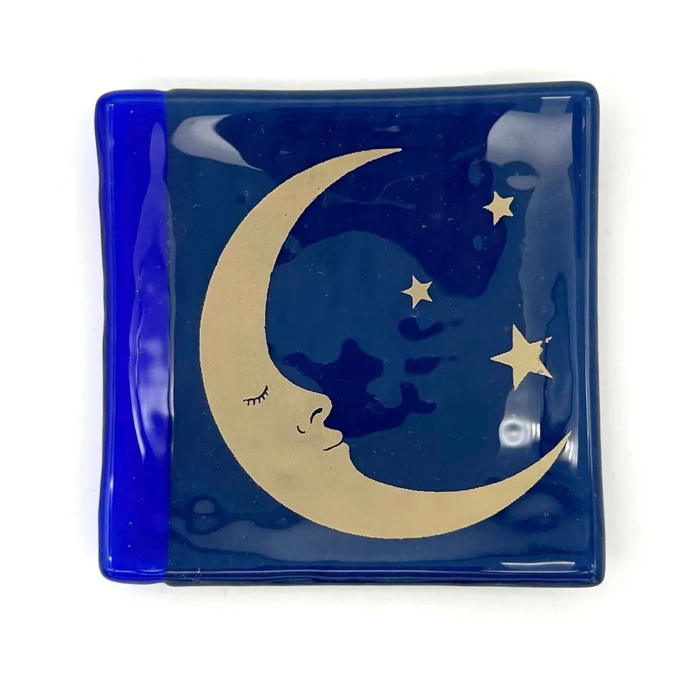 Celestial Half Moon Fused Glass 4.5" Catch-all Dish