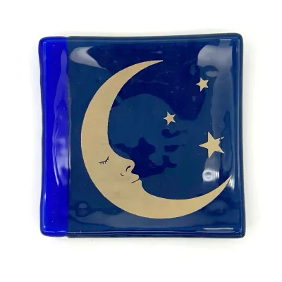 Celestial Half Moon Fused Glass 4.5" Catch-all Dish