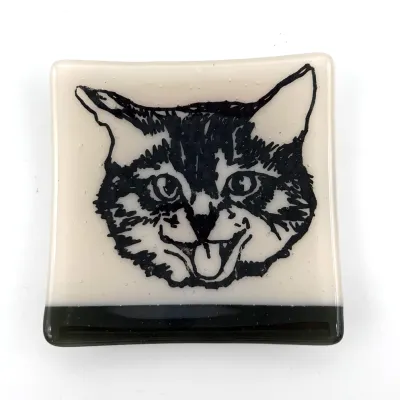 Kitty Fused Glass 4.5" Catch-all Dish