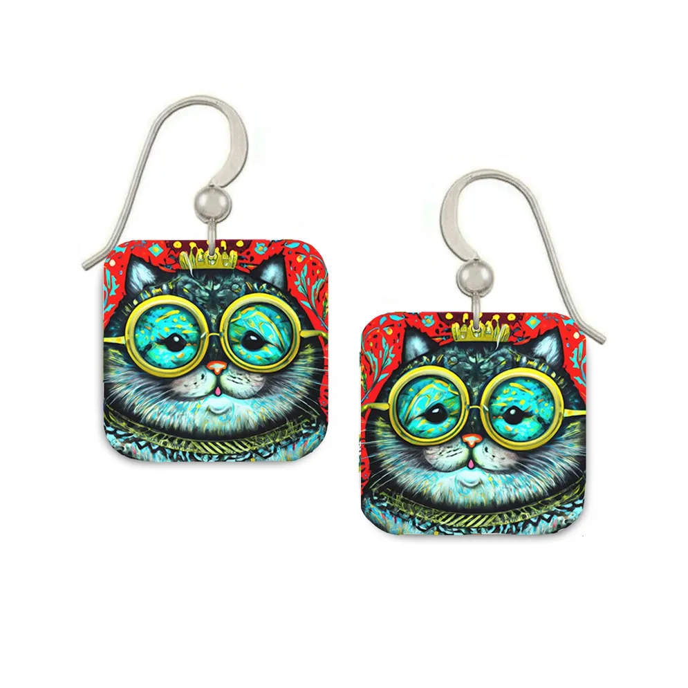 Bella - Grey Cat With Glasses Earring ES45