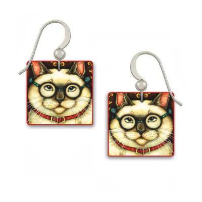 Mishi - White Kitty W/Glasses Earring ES44