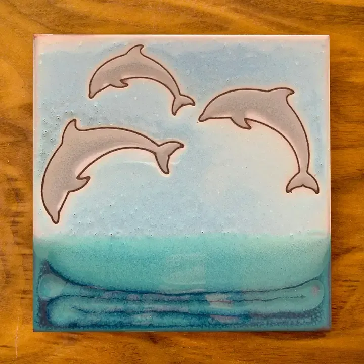 Dolphins Hand Glazed Art Tile Trivet