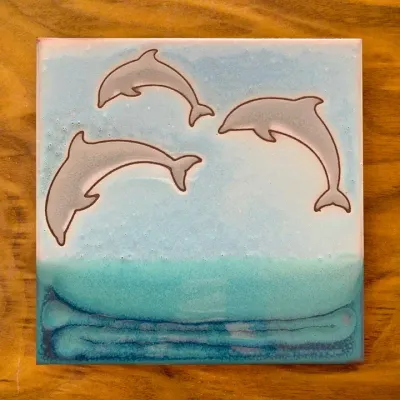 Dolphins Hand Glazed Art Tile Trivet