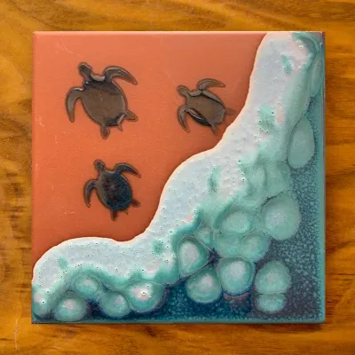 Sea Turtles Hand Glazed Art Tile Trivet