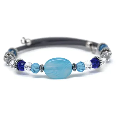 17BBS Blues/Stone Memory Wire Bracelet