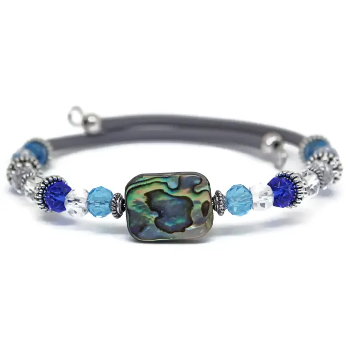 17BBA  Blues/Abalone Memory Wire Bracelet