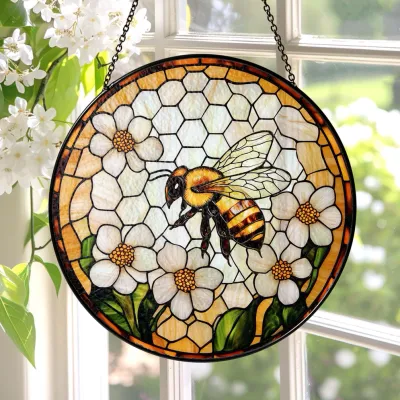 Bee Wildflowers 3.5inch Glass Suncatcher