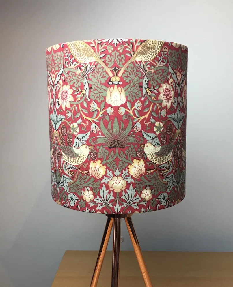 William Morris Strawberry Thief Red Handmade Lampshade - 10 White Lining
