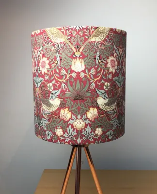 William Morris Strawberry Thief Red Handmade Lampshade - 10 White Lining