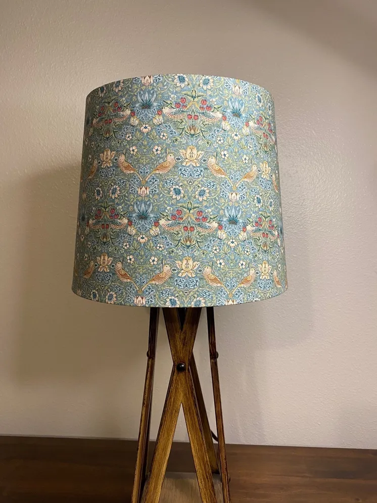 William Morris Mini Strawberry Thief Aqua Handmade Lampshade - 8 White Lining