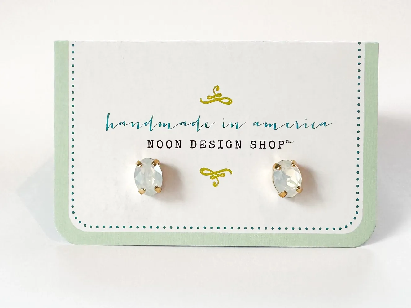 White opal Gold plated Mini Oval Swarovski Studs Earrings