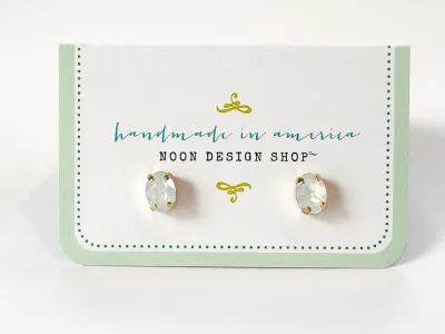 White opal Gold plated Mini Oval Swarovski Studs Earrings