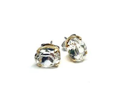 White Diamond Gold plated  Mini Oval Swarovski Studs Earrings