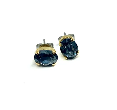 Charcoal Gold plated Mini Oval Swarovski Studs Earrings