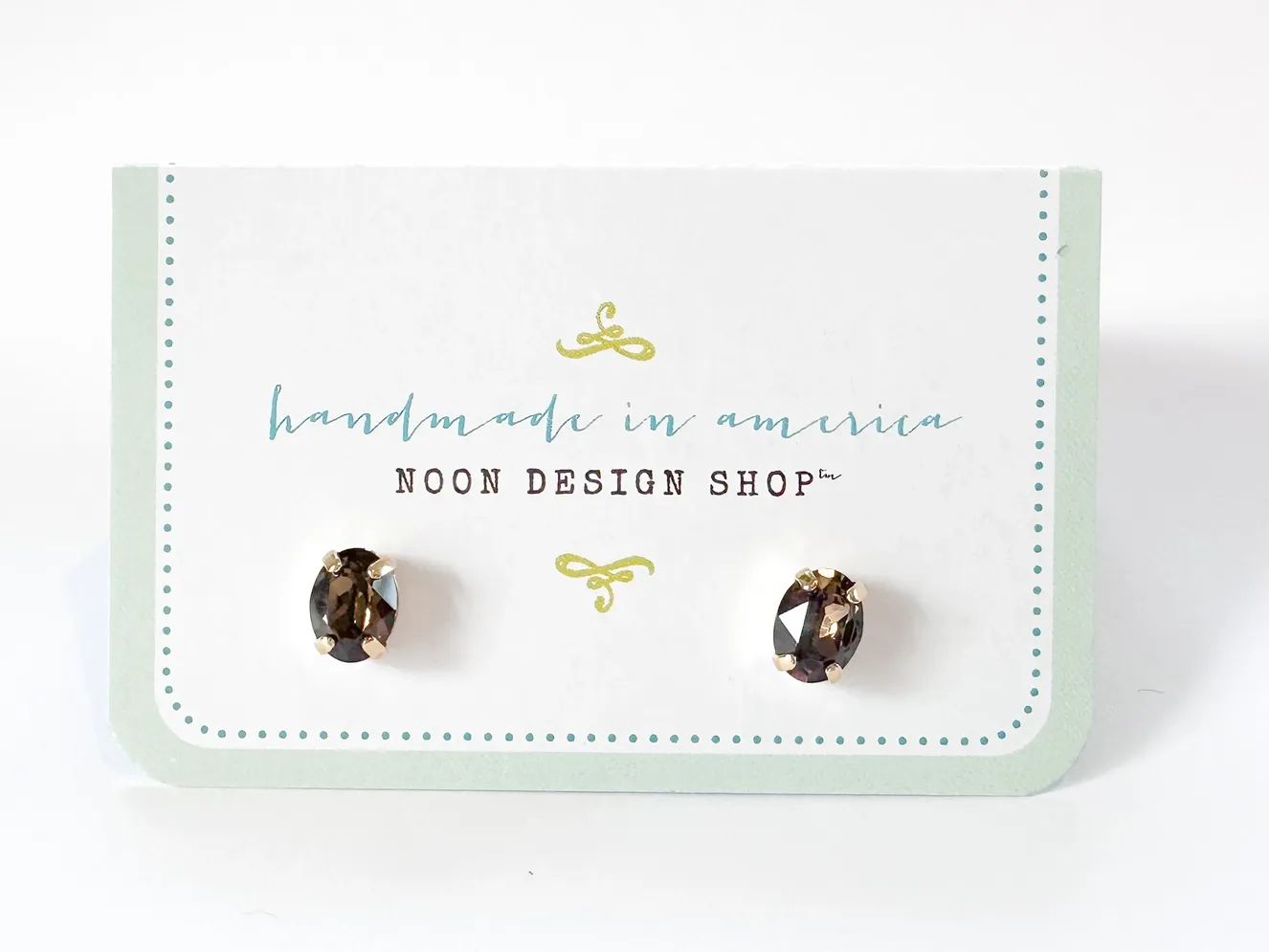 Coffee Gold plated Mini Oval Swarovski Studs Earrings