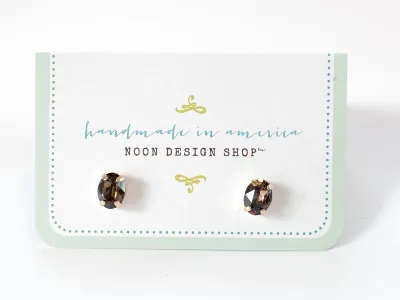 Coffee Gold plated Mini Oval Swarovski Studs Earrings