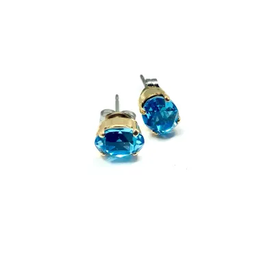 Sky blue Gold plated Mini Oval Swarovski Studs Earrings