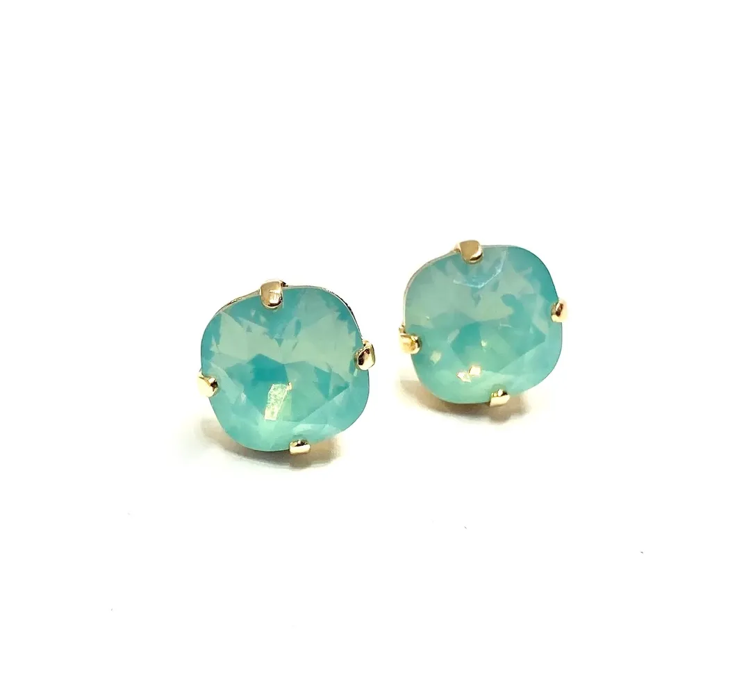 Milky green opal Gold plated Small dazzling studs