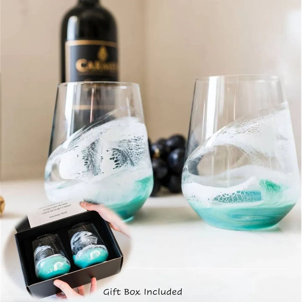 Wine Glasses S/2 Caribbean Blue Resin Accented