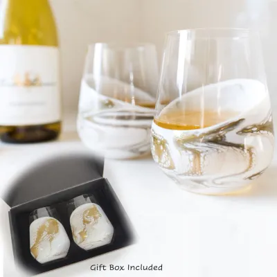Wine Glasses S/2 Gold Quartz Resin Accented