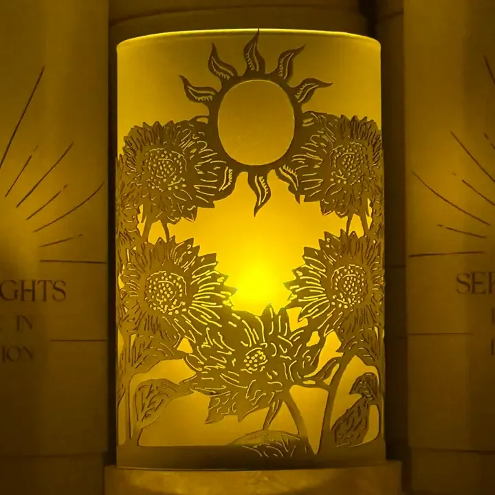 Field of Sunflowers, Decorative Candle Holder – Laser Etched - Motif + Base + Candle