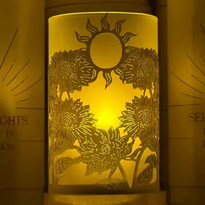 Field of Sunflowers, Decorative Candle Holder – Laser Etched - Motif + Base + Candle