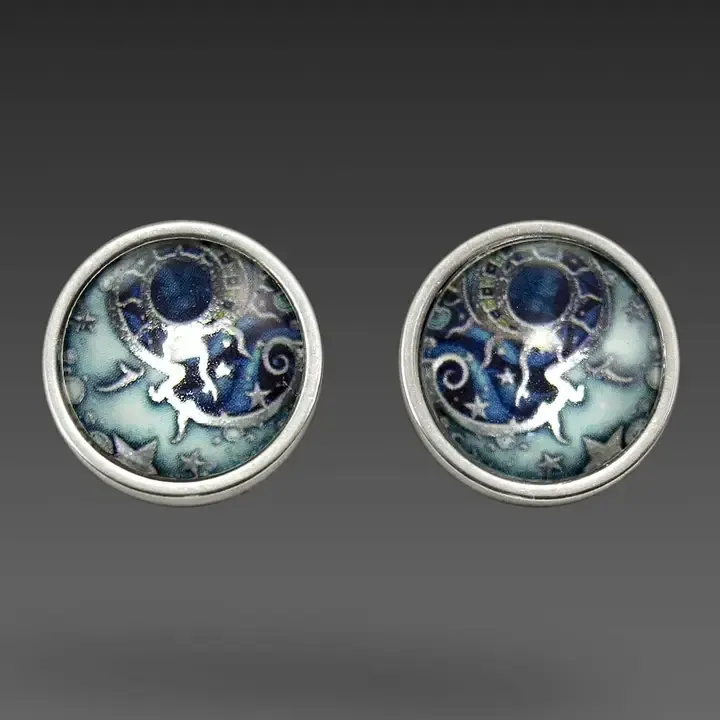 Man in the Moon Stud Earrings - Silver-tone Stainless Steel