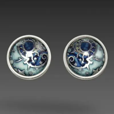 Man in the Moon Stud Earrings - Silver-tone Stainless Steel