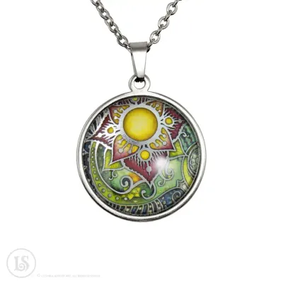 Passion Flower Pendant, 28mm - Silver-tone Stainless Steel