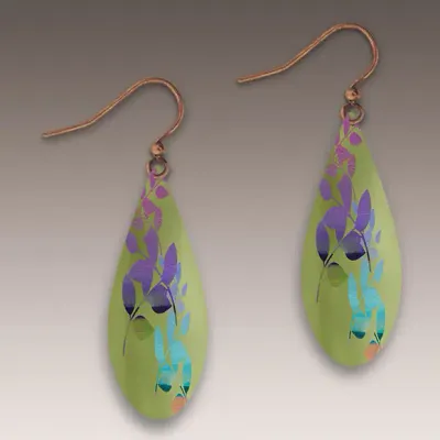 33NDE Electric Lime Foliage Dew Drop Handmade Earrings 