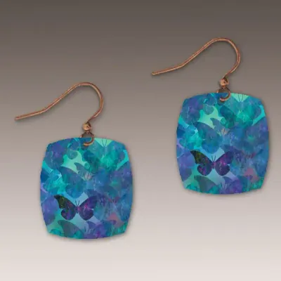 FCS Blue Butterfly Pattern Button Drop Handmade Earrings 