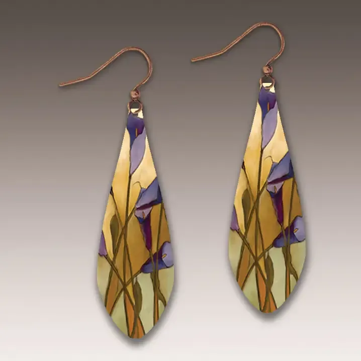SH19LE Calla Lily Purple Long Drop Handmade Earrings