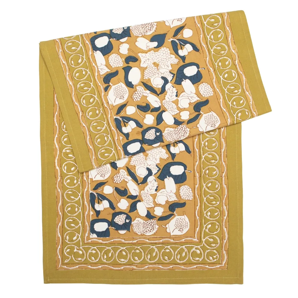 Forest Harvest Mustard &amp; Blue Table Runners - 16" x 72"