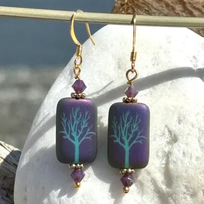 Etched Iris Tree Earrings Purple