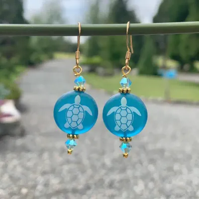 Etched Sea Turtle Earrings  Ocean