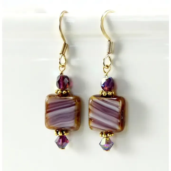 Square Purple Swirl Earrings