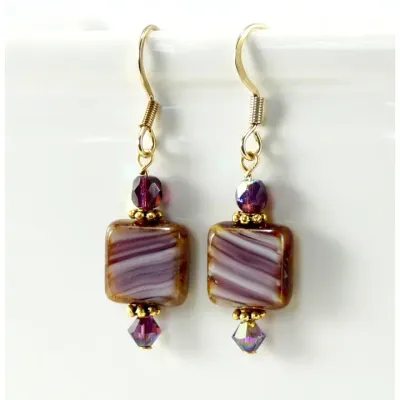 Square Purple Swirl Earrings